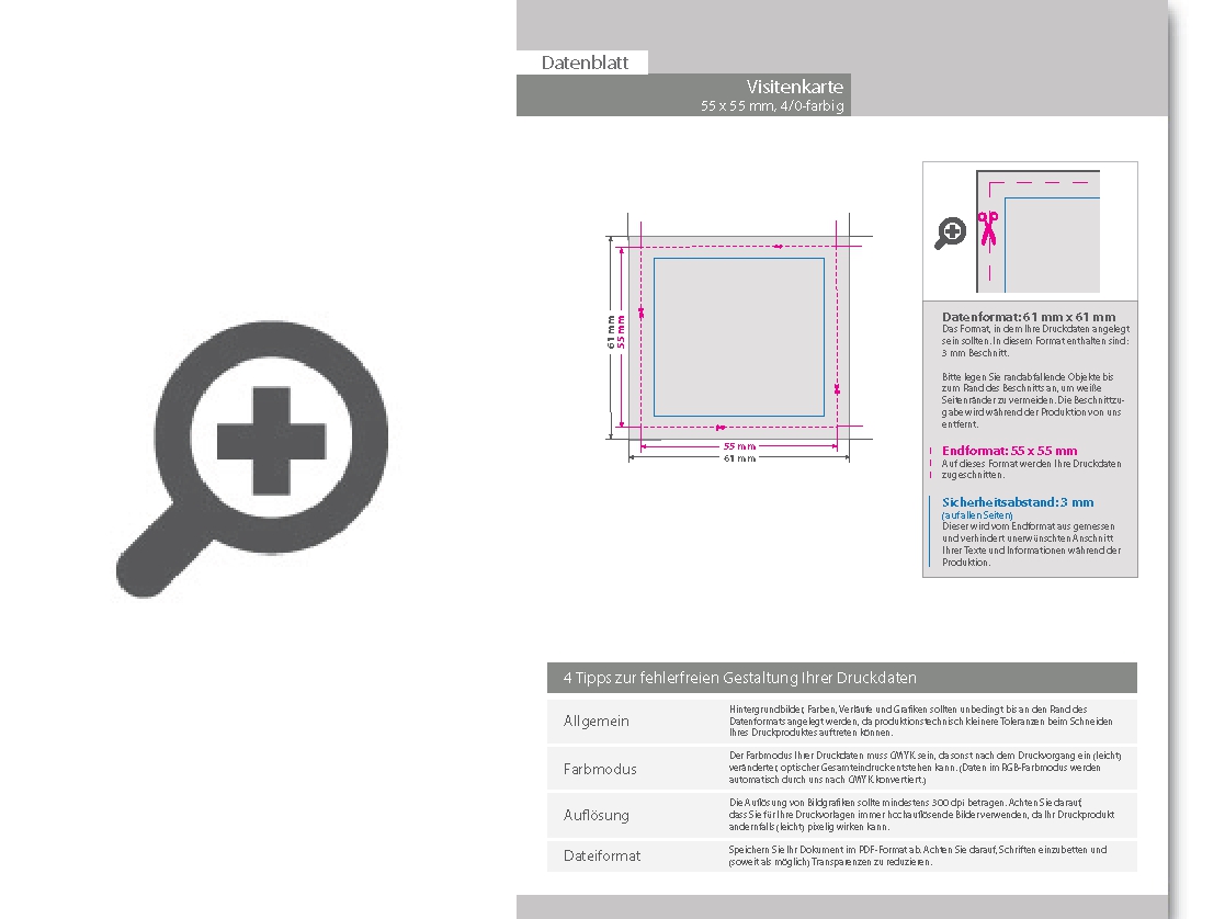 Product Bild visitenkarten_quadratisch_5_0_farbig_55_x_55_mm___einseitig_bedruckt_(cmyk_4-farbig_+_1_silber-sonderfarbe)